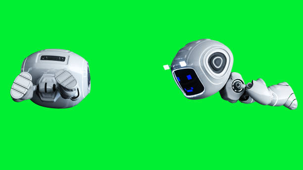 istock White smiling toy robot animation. 3d rendering. 1254618957