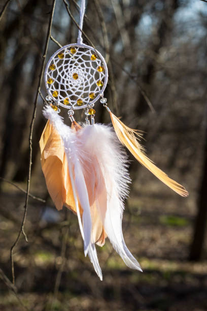 istock Handmade dream catcher with feathers threads and beads rope hanging 1254621232