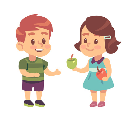 Kids Good Manners Cartoon Girl Shares Apple With Boy Children Respectful  And Thankful Behavior Symbol Of Friendship Flat Vector Isolated  Illustration Stock Illustration - Download Image Now - iStock