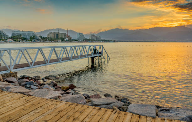 istock Morning at central public beach in Eilat 1254624136