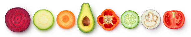 istock Isolated slices of vegetables in a row 1254624435