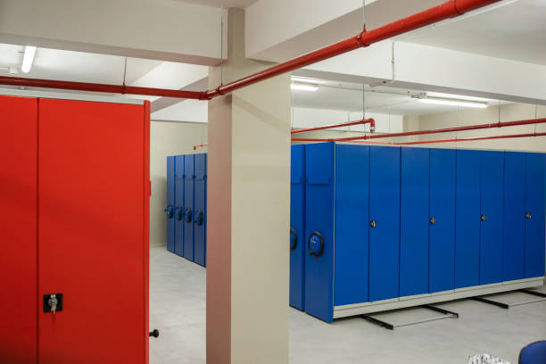 istock Red and blue archive cabinet 1254638372