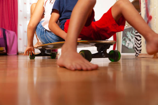 istock Close up Longboard Surfing On Child 1254639209