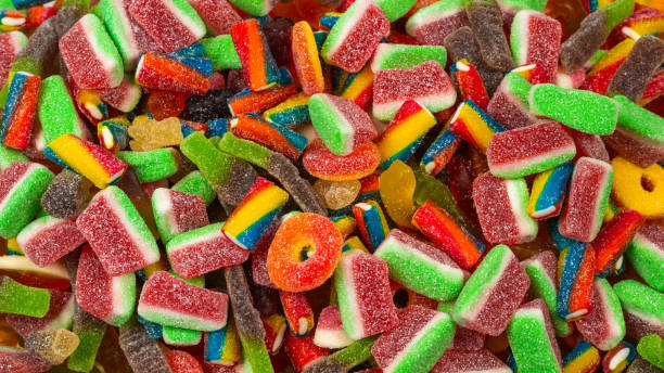 istock Assorted gummy candies. Top view. Jelly  sweets background. 1254639612