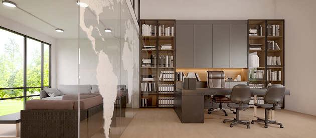 Working room manager and living.Office furniture.Modern style.3d rendering