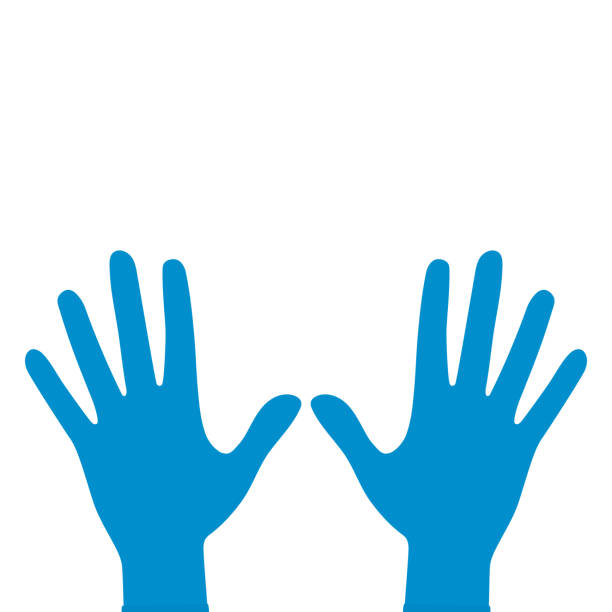 руки в резиновых медицинских перчатках, защита от вирусов и бактерий. плоская иллюстрация, вектор - hand in latex glove stock illustrations