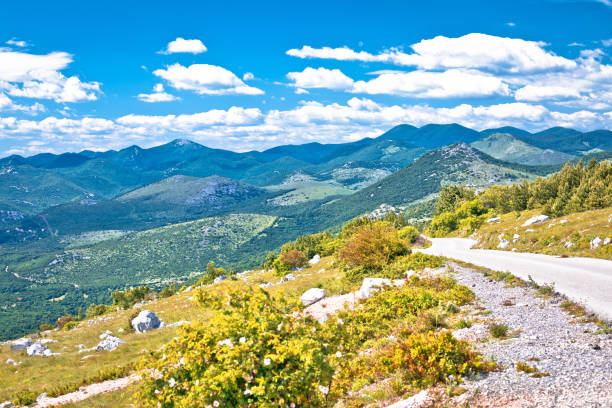 Mountain road and Velebit mountain landscape view