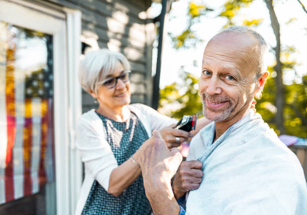 istock Senior couple home grooming 1254642349
