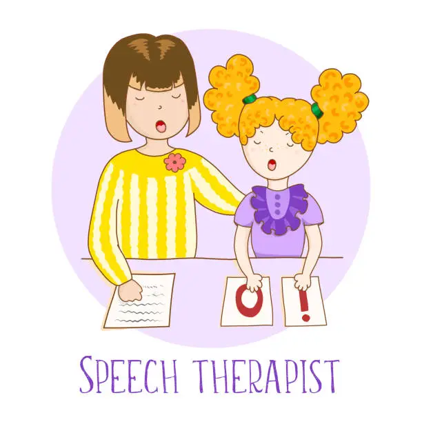 Vector illustration of Speech Therapy Homework with a speech therapist.