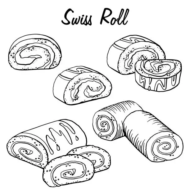 Vector illustration of Hand Drawn Swiss Roll Sketch Symbol