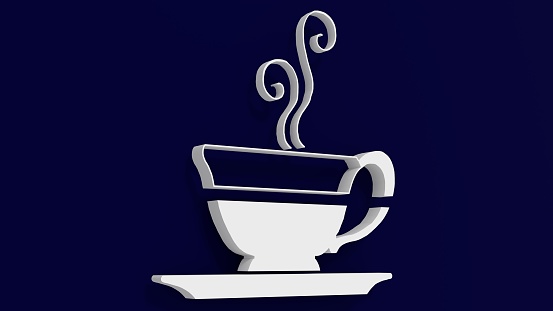 logo of espresso cut in half, with steam and a blue background