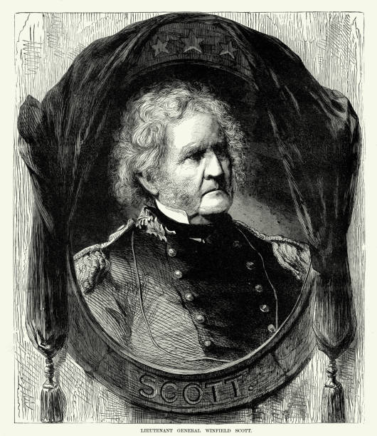 ilustrações, clipart, desenhos animados e ícones de vintage tenente-general winfield scott guerra civil gravura - civil war general engraving men