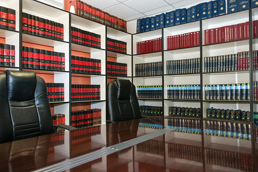 lawyer office full with law books, meeting room