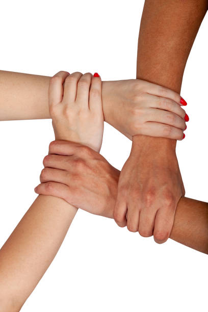 istock Caucasian hands together symbol 1254664942