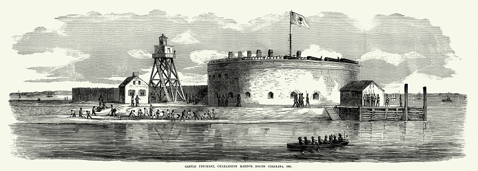 Engraving of the view of Castle Pinckney, Charleston Harbor, Charleston, South Carolina Civil War Engraving from 