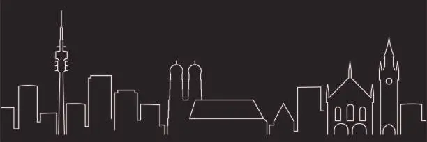 Vector illustration of Munich Single Line Simple Minimalist Skyline