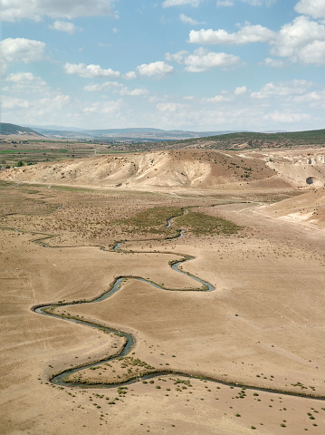 Porsuk (Badger) River. Empty dam lake before rainy season. Kutahya - Eskisehir Turkey