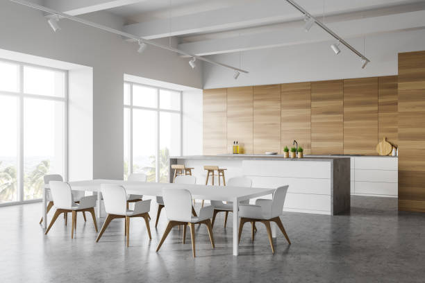 istock White and wooden kitchen corner with table 1254673726
