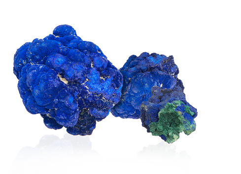 Azurite, a mineral on a white background