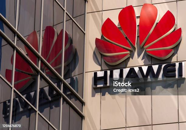 Huawei Logo In Bucharest Romania Stock Photo - Download Image Now - Huawei, Telephone, Logo