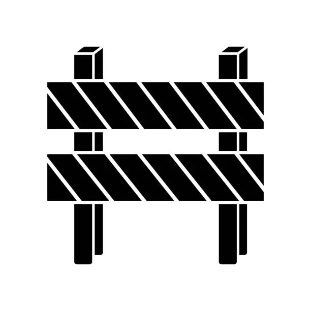 Vector illustration of Road barrier black glyph icon. Striped block on highway. Dead end sign. Barricade for forbidden work site. Blocked highway obstacle. Silhouette symbol on white space. Vector isolated illustration