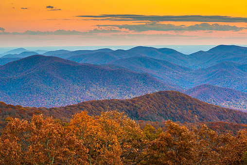 Blue Ridge Mountains at sunset in north Georgia, USA.