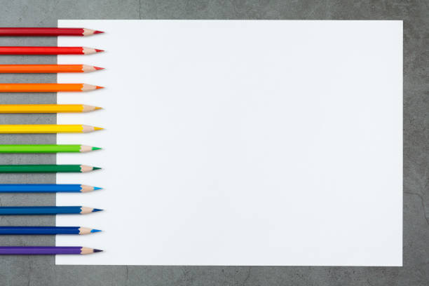 istock Pattern of Colorful Many colored pencils on a white paper background and copy space 1254701722