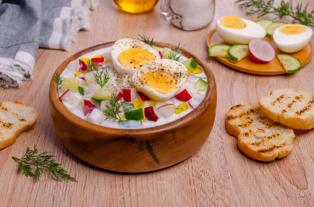istock Cold soup with raw vegetables and eggs 1254709445