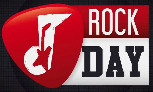 Vector illustration of Red Plectrum with Music Note and Guitar for Rock Day