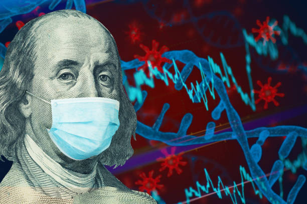 istock Benjamin Ben Franklin isolated face from 100 dollar banknote with a face mask on covid background 1254719521