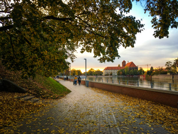 Wroclaw, Poland - 10 17 2019: Wroclaw city old town cityscape Oder river Poland