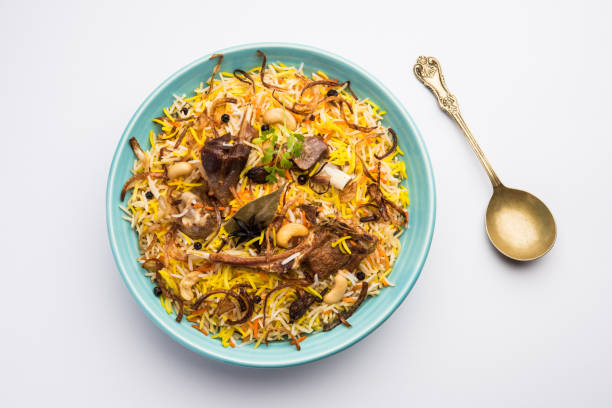 Gosht Pulao Or Mutton Biryani  - Popular Indian Non vegetarian food stock photo