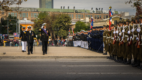 Naval Authority reviews the Armed Forces and Public Order, on the Day of Naval Glories in Santiago de Chile.