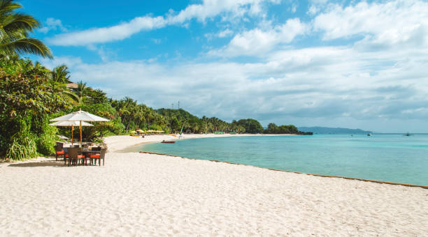 White sand paradise beach in Boracay, Philippines Tropical rainforest and white sand paradise beach in Boracay, Philippines. boracay photos stock pictures, royalty-free photos & images