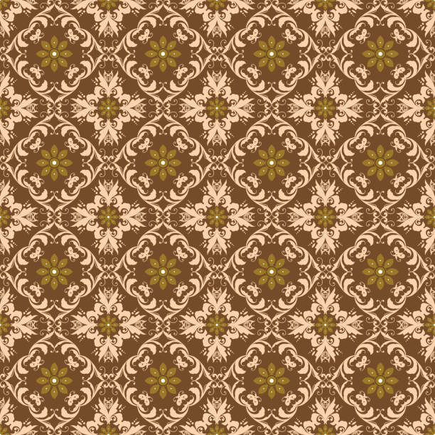 istock Elegant flower motifs on batik Bantul design with simple mocca color 1254727922