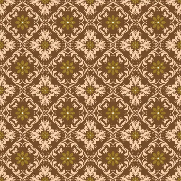 Vector illustration of Elegant flower motifs on batik Bantul design with simple mocca color