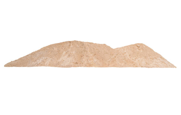 Heap building sand material. Heap of sand isolated on white background with clipping path. The rough texture of construction sand. Building material background stock photo