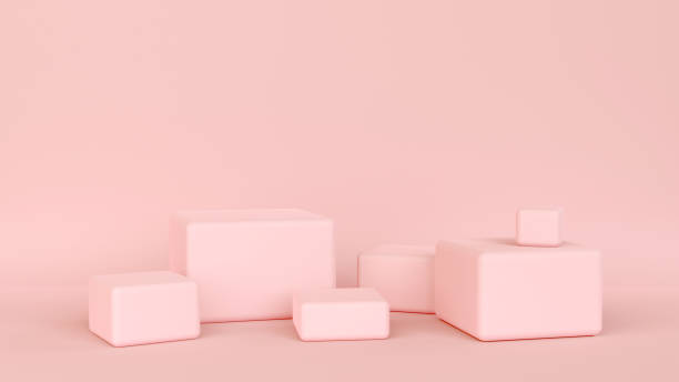 istock Minimalist blank scene with squares, modern graphic design, pastel pink colors, box shape display design. Pink empty room, geometric shapes, stands, empty walls, realistic 3d render illustration. 1254733140