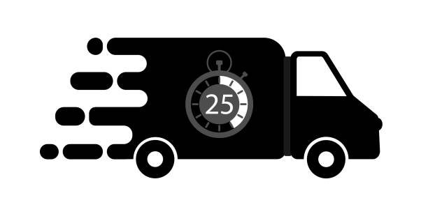 ilustrações de stock, clip art, desenhos animados e ícones de fast delivery by car. black car with a stopwatch. - delivery van truck freight transportation cargo container