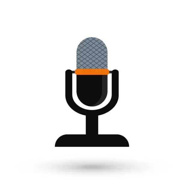 Vector illustration of Retro microphone icon in a flat style.