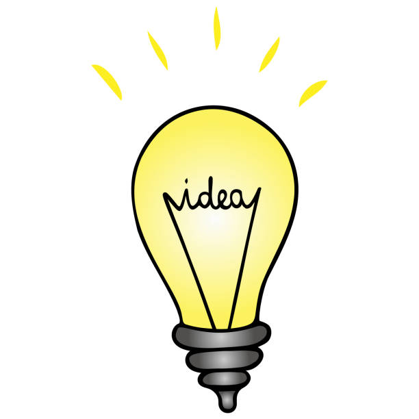 istock Idea and light bulb. Business element. Vector illustration in cartoon style. Isolated white background. Lettering. The power of thought. Visited inspiration. The process of generating a solution. Stormy brain activity. Symbol of success. 1254734618