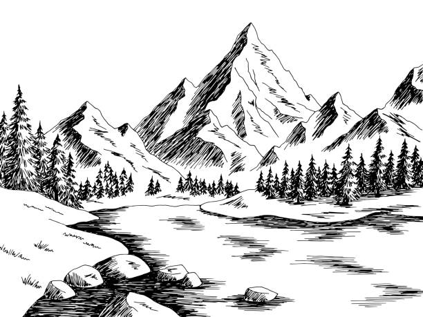 Mountain Lake Graphic Black White Landscape Sketch Illustration Vector  Stock Illustration - Download Image Now - iStock