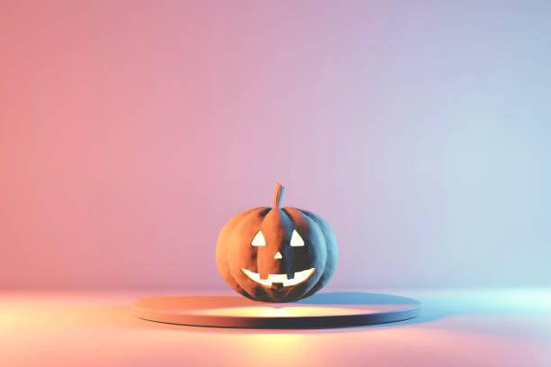 Halloween Concept Pumpkin On Pastel Colors Background Stock Photo -  Download Image Now - iStock