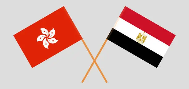 Vector illustration of Crossed flags of Egypt and Hong Kon
