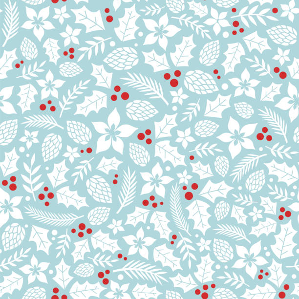 zimowy bezszwowy wzór z jagodami ostrokrzewu. - christmas holly backgrounds pattern stock illustrations