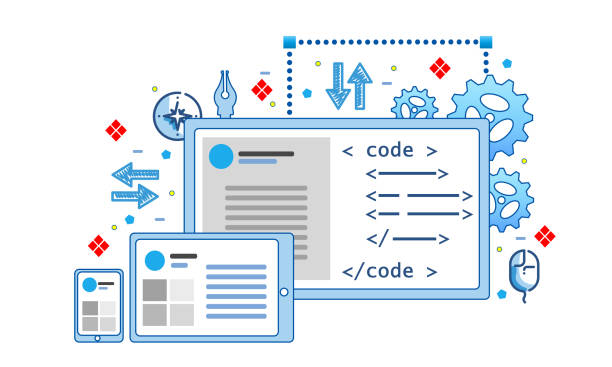 ilustrações, clipart, desenhos animados e ícones de conceito de desenvolvimento de software. - flowchart diagram organization algorithm