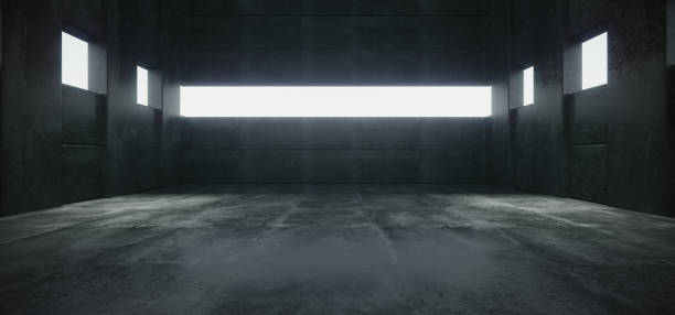istock Grunge Concrete Realistic Hall Warehouse Garage Big Large White Windows Glowing Empty Background Reflective  Modern Elegant 3D Rendering 1254744819