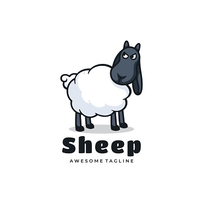 Vector Logo Illustration Sheep Simple Mascot Style.