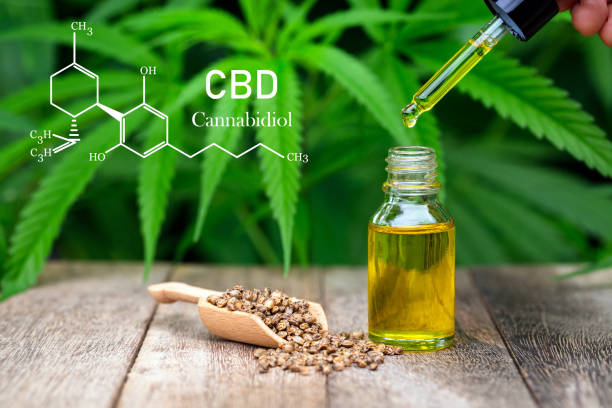 CBD Chemical Formula, droplet dosing a biological and ecological hemp plant herbal pharmaceutical cbd oil from a jar on a green marijuana leaf background.  medical cannabis concept. CBD Chemical Formula, droplet dosing a biological and ecological hemp plant herbal pharmaceutical cbd oil from a jar on a green marijuana leaf background.  medical cannabis concept. cbd oil photos stock pictures, royalty-free photos & images