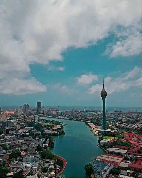 The urban skyscraper The urban atmosphere with the horizon and a commercial port. sri lanka skyline stock pictures, royalty-free photos & images